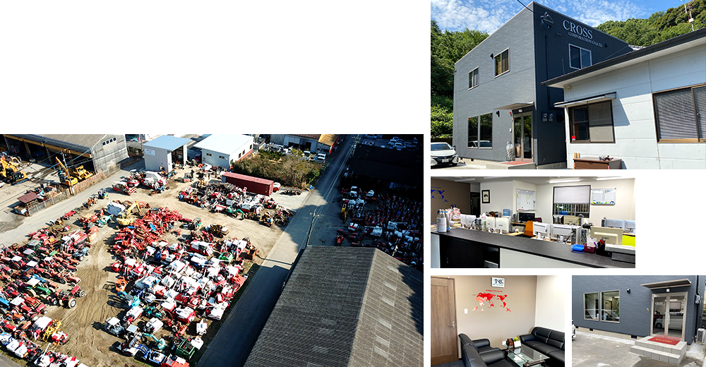 日本製品を宮崎から世界へお届けします！From Miyazaki to the world, we deliver you the quality used machine. 本社　ヤード Head Office & Main Yard